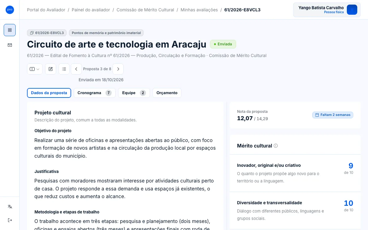 Avaliação enviada, com o selo Enviada, a data do envio e as notas de cada critério só para leitura.