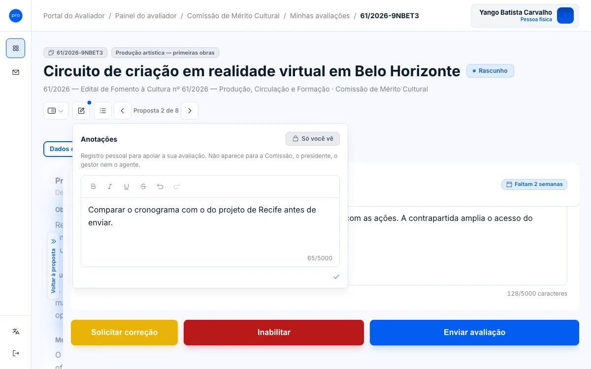 Janela Anotações com o selo Só você vê e uma anotação escrita.